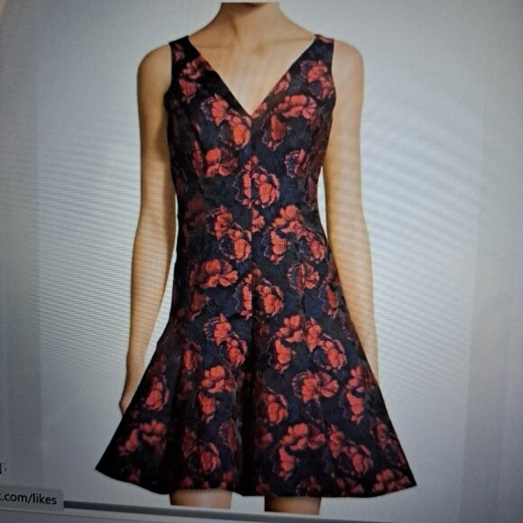 Maggy London Shadow Jacquard Lace Floral Fit N Flare Holiday Dress Sz 14 - Picture 12 of 12